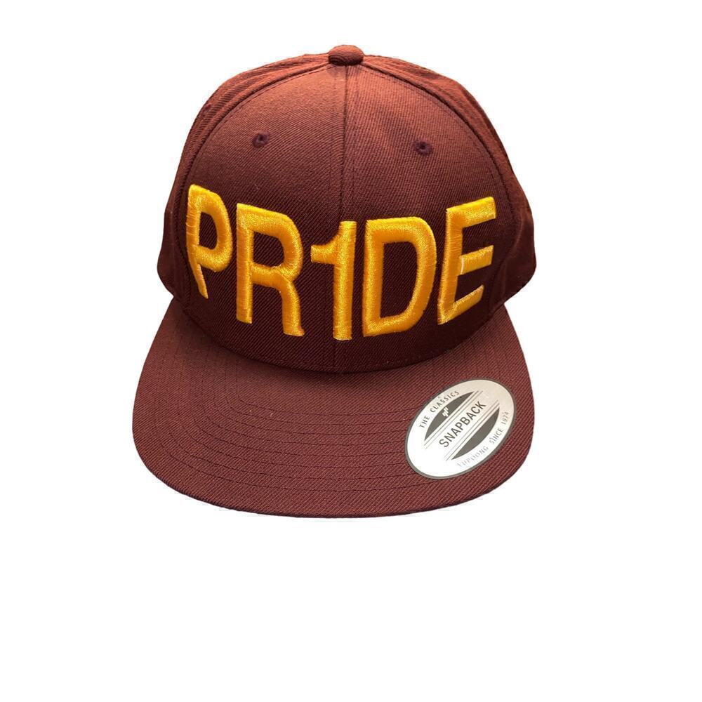 Wool Blend Snapback Cap PR1DE Embroidered Maroon One Size by Yupoong